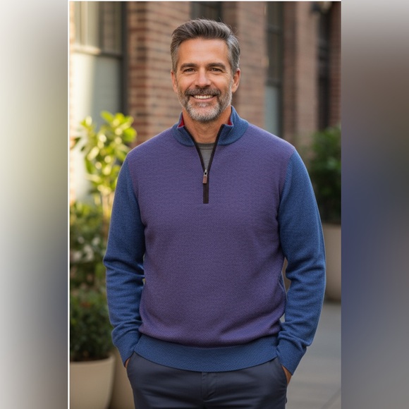 Men's Turtleson Purple and Blue Quarter Zip Sweater